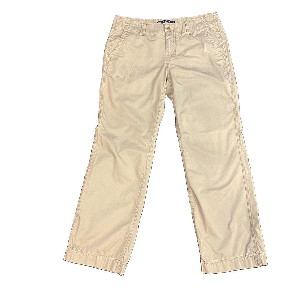 GAP Women’s Straight Leg Chino Khaki Pants Cotton Twill Flat Front Pockets 28"